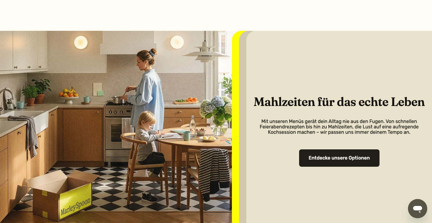 Startseite von Marley Spoon, einem der verglichenen Kochbox-Anbieter in Hamburg.
