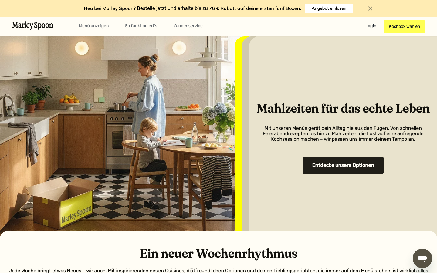 Marley Spoon Startseite Screenshot Kochbox Anbieter