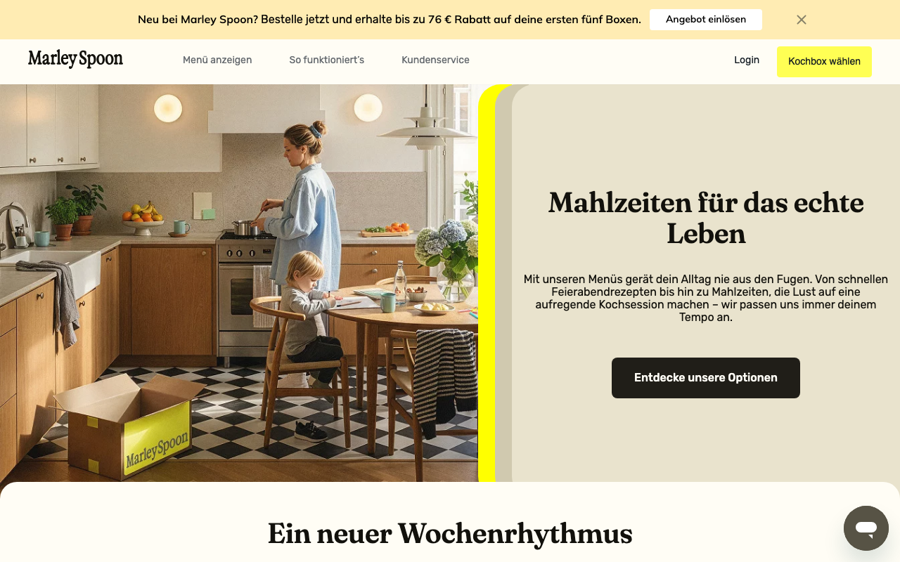 Marley Spoon Webseite - Glutenarm-Filter für Kochboxen