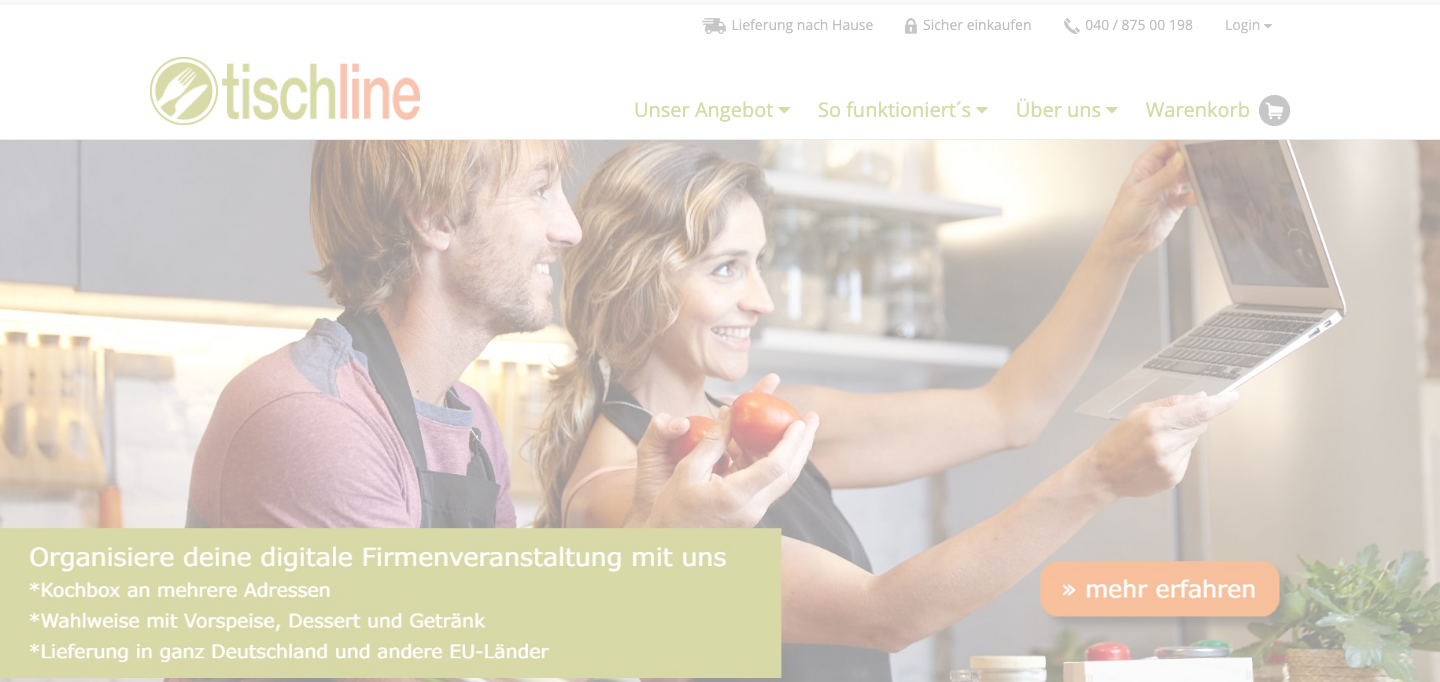 Startseite von Tischline, einem der verglichenen Kochbox-Anbieter in Hamburg.