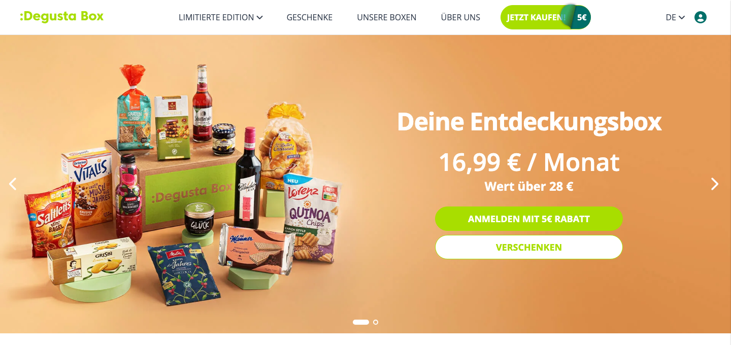 Degustabox Startseite Screenshot Überraschungsbox