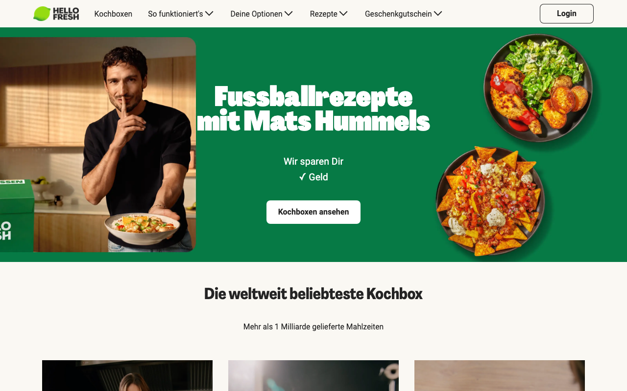 HelloFresh Webseite - Kochboxen mit Glutenfrei-Kennzeichnung