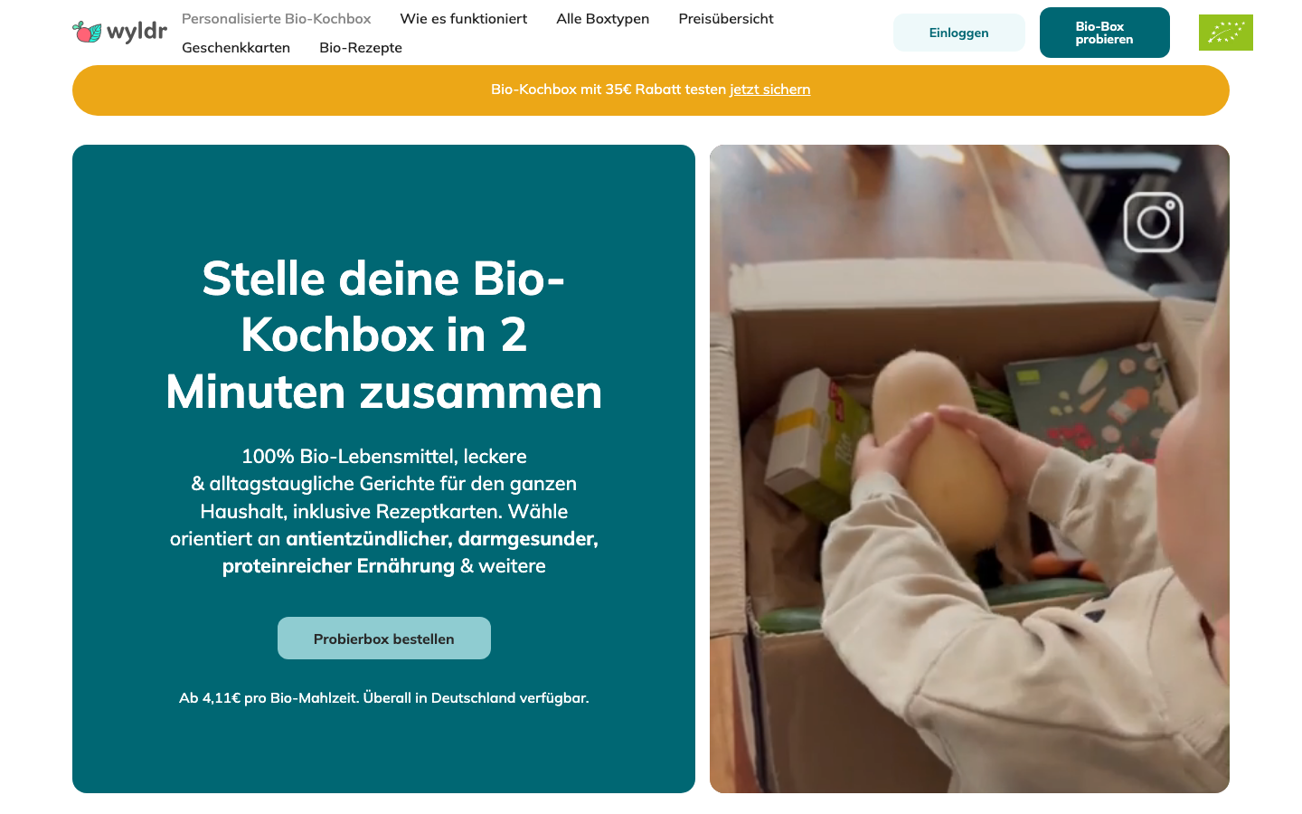 Startseite von wyldr, einem der verglichenen Kochbox-Anbieter in Hamburg.