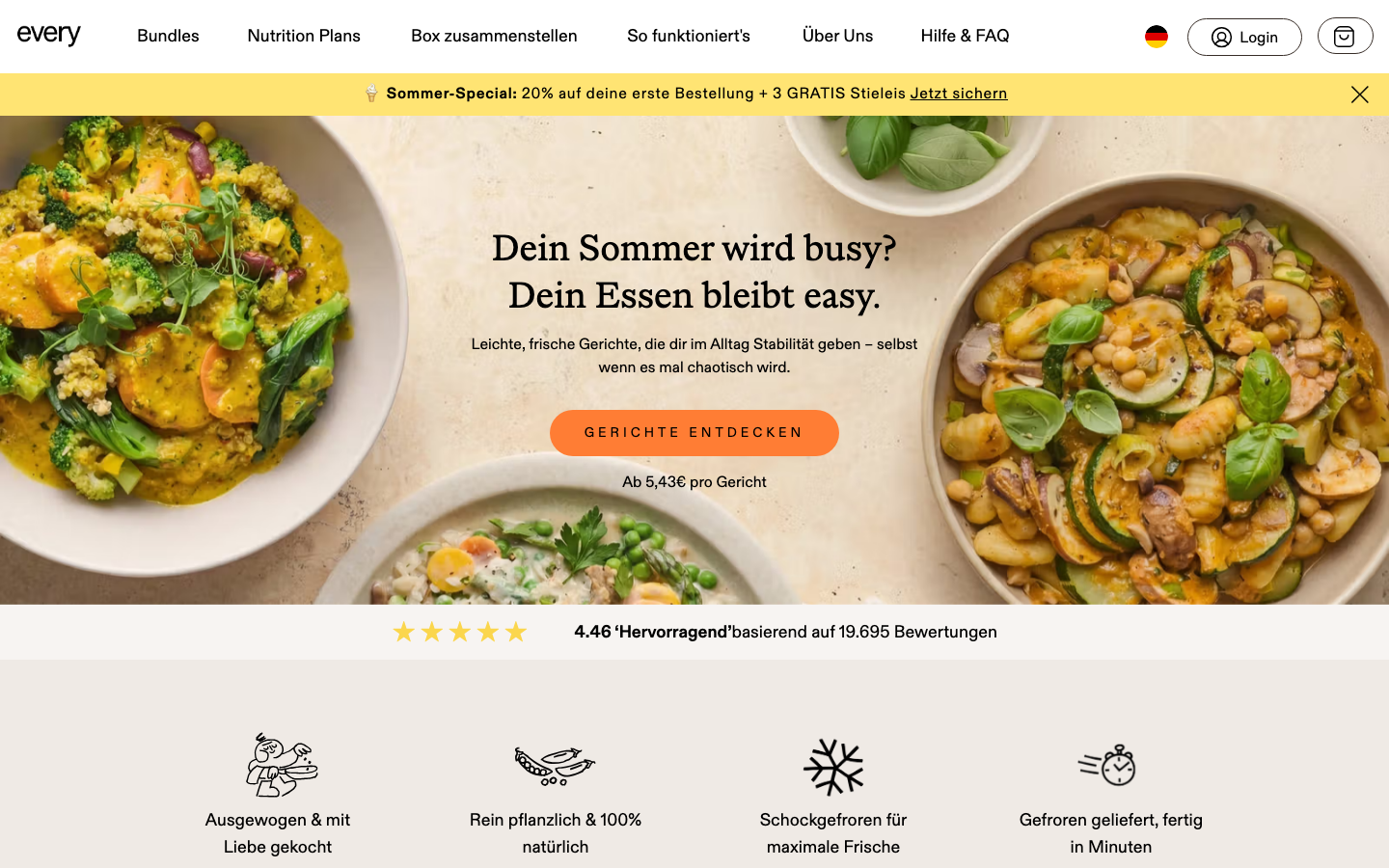 Every Foods Homepage – vegane tiefgefrorene Fertiggerichte ohne Zusatzstoffe