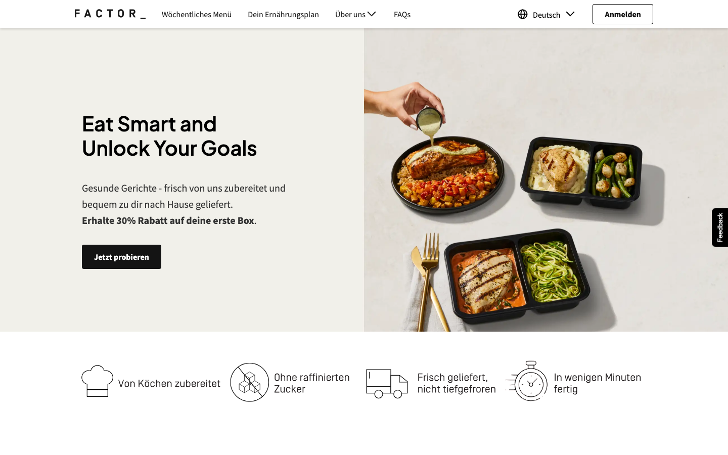 Factor Fertiggerichte Homepage – Ready-to-Eat Mahlzeiten in 4 Minuten fertig