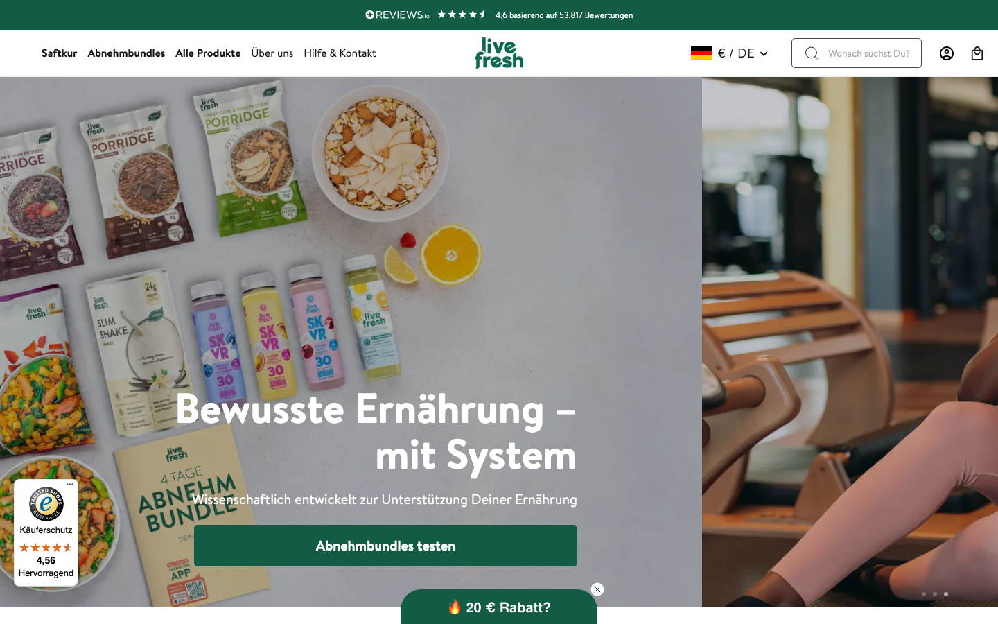 LiveFresh Homepage – schockgefrostete High-Protein Mahlzeiten mind. 6 Monate haltbar