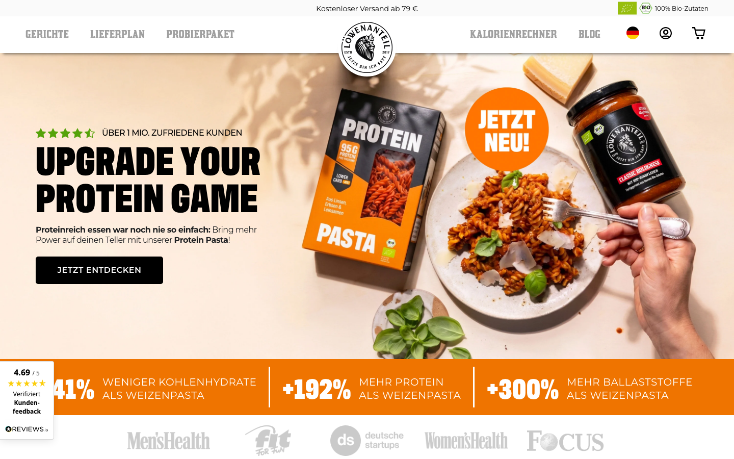 Löwenanteil Homepage – Bio High-Protein Fertiggerichte ohne Zusatzstoffe