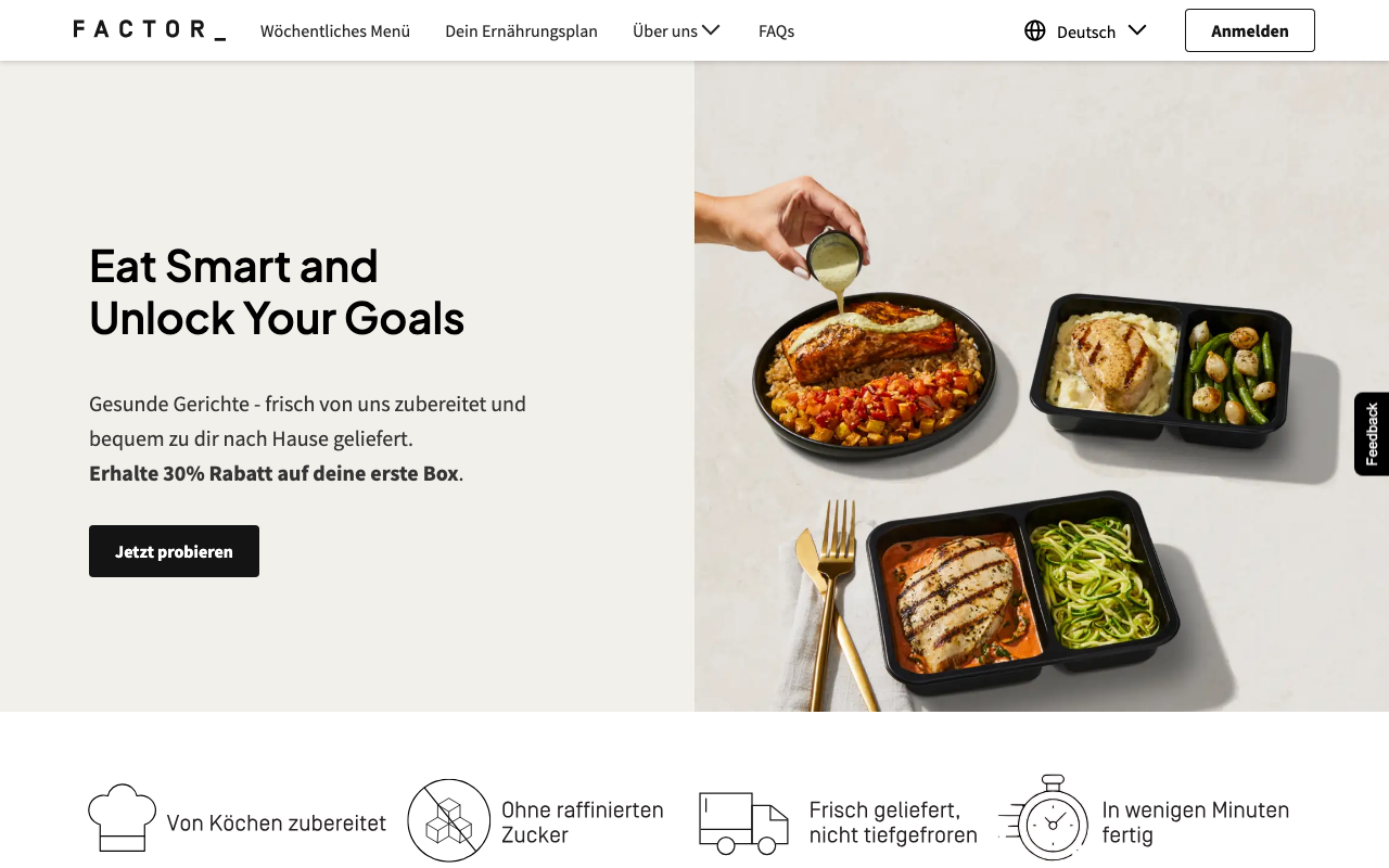 Factor Fertigmahlzeiten Homepage Screenshot 2026