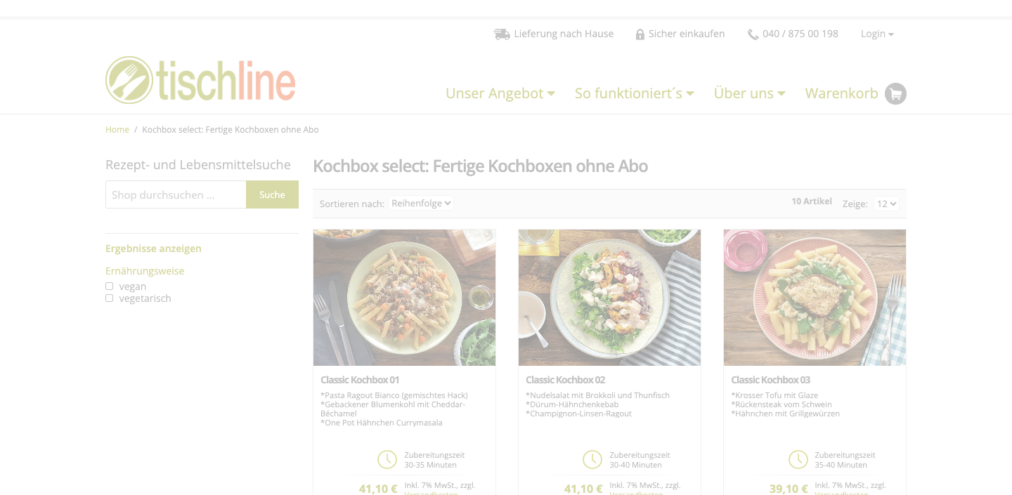 Tischline Kochbox select: Fertige Kochboxen ohne Abo mit veganen und vegetarischen Optionen