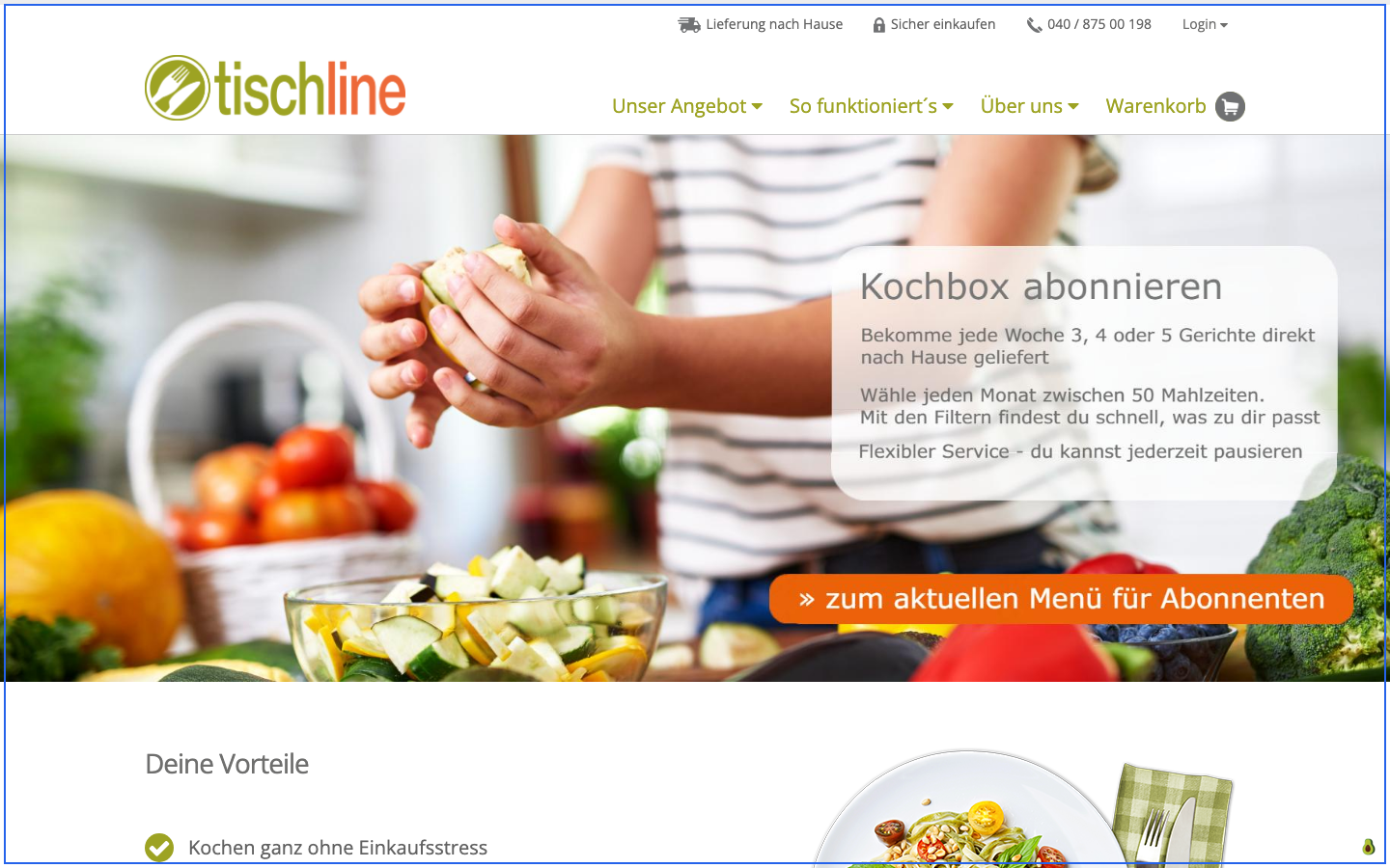 Tischline Kochbox ohne Abo Startseite