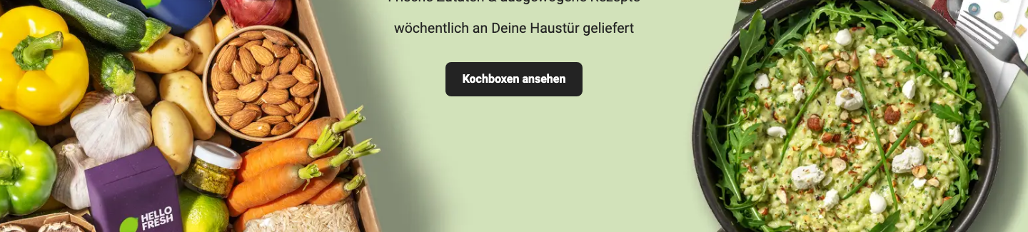 Screenshot der HelloFresh Startseite mit Kochbox-Zutaten