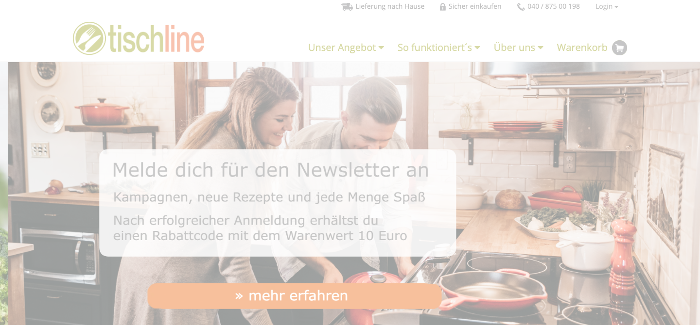 Tischline Kochbox ohne Abo Startseite