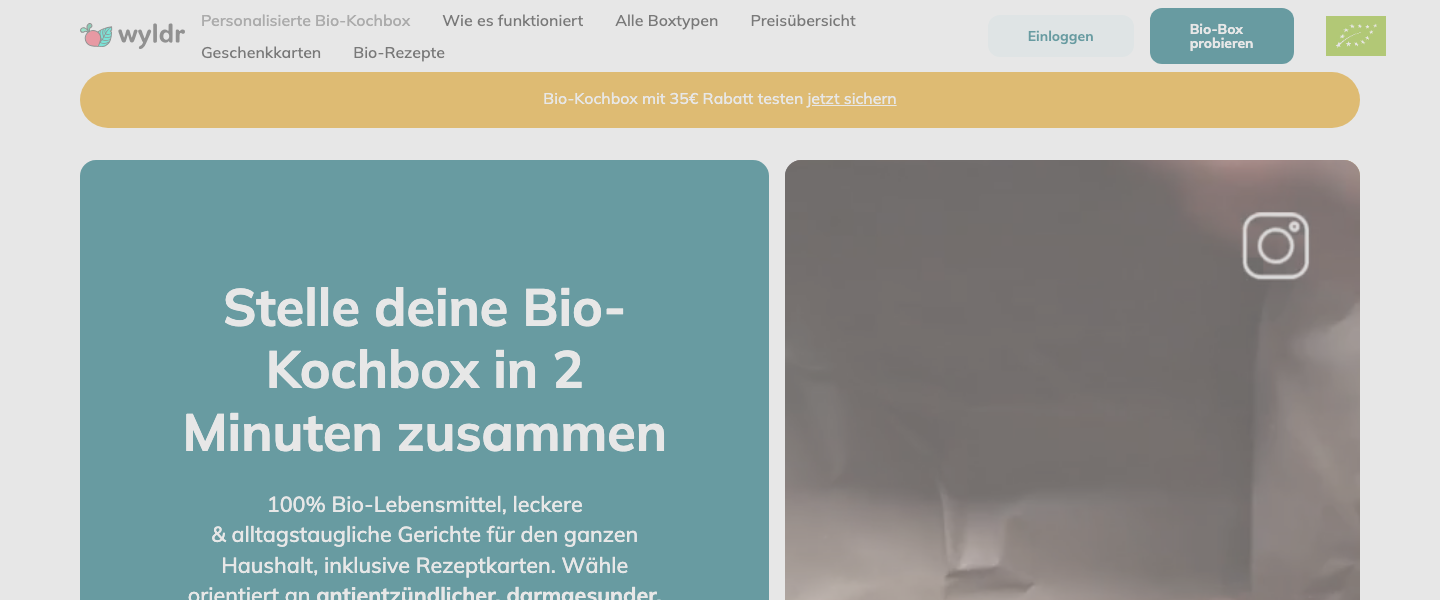 wyldr Bio-Kochbox Startseite