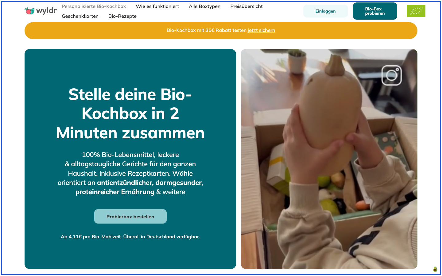 wyldr Bio-Kochbox Startseite