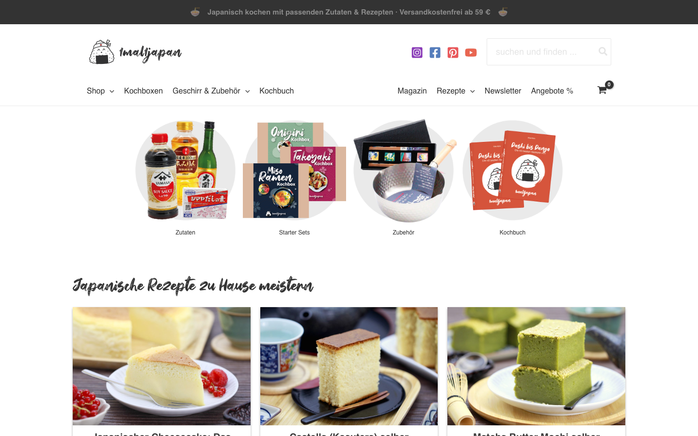 Startseite von 1mal1japan.de mit der Miso Ramen Kochbox im Sortiment