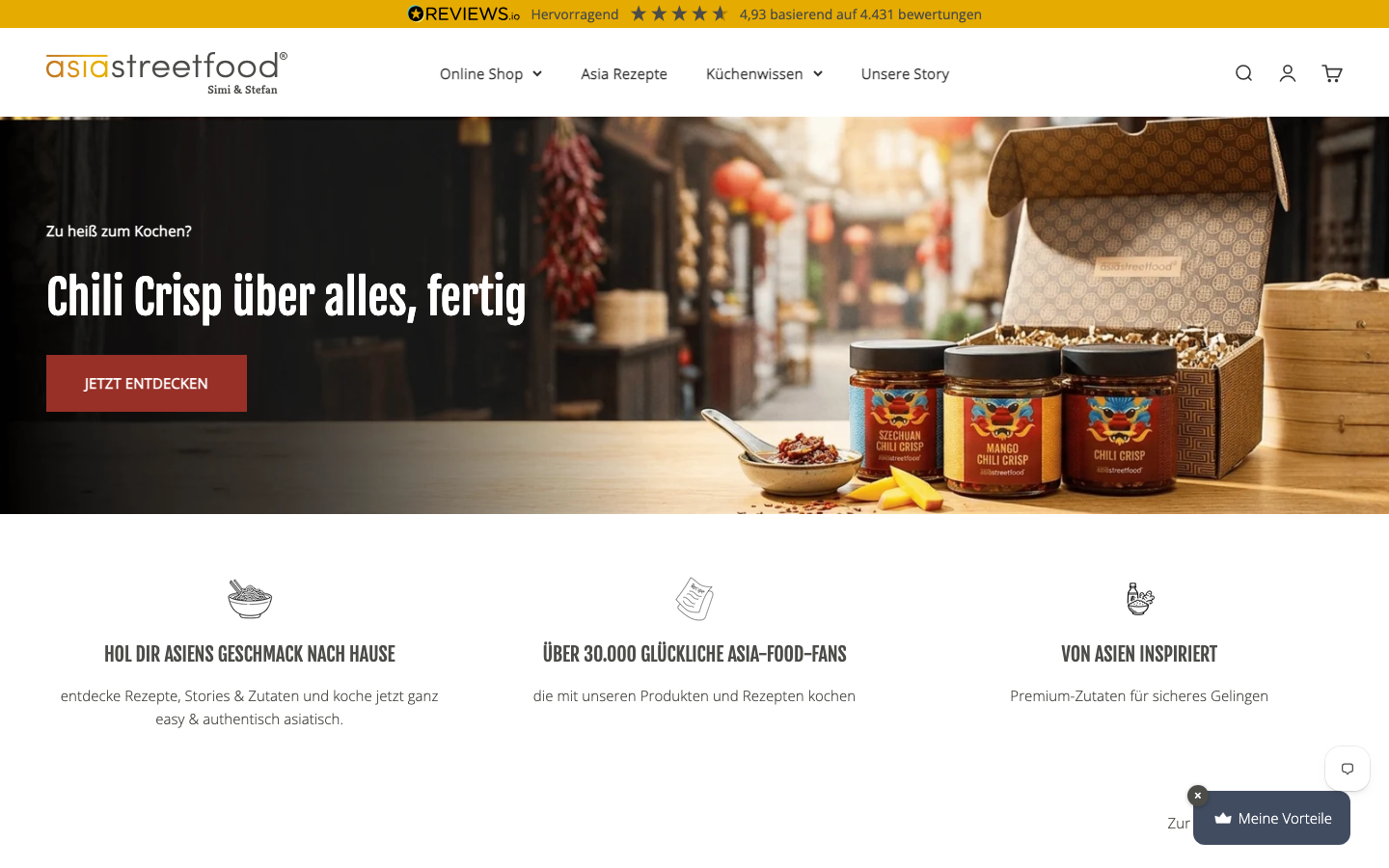 Startseite von asiastreetfood.com, Anbieter der Ramen Kochbox Premium